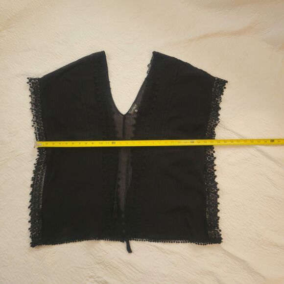 Topshop Kimono Black Lace Trim Tie Waist‎ Double V Beach Cover Small - Picture 10 of 16